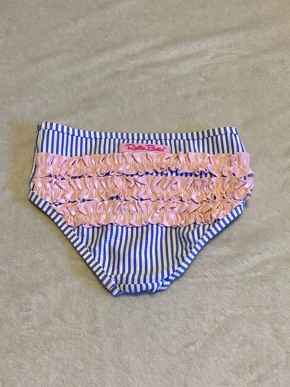 Ruffle Butts Blue Stripe Bikini Bottom with Pink Ruffles